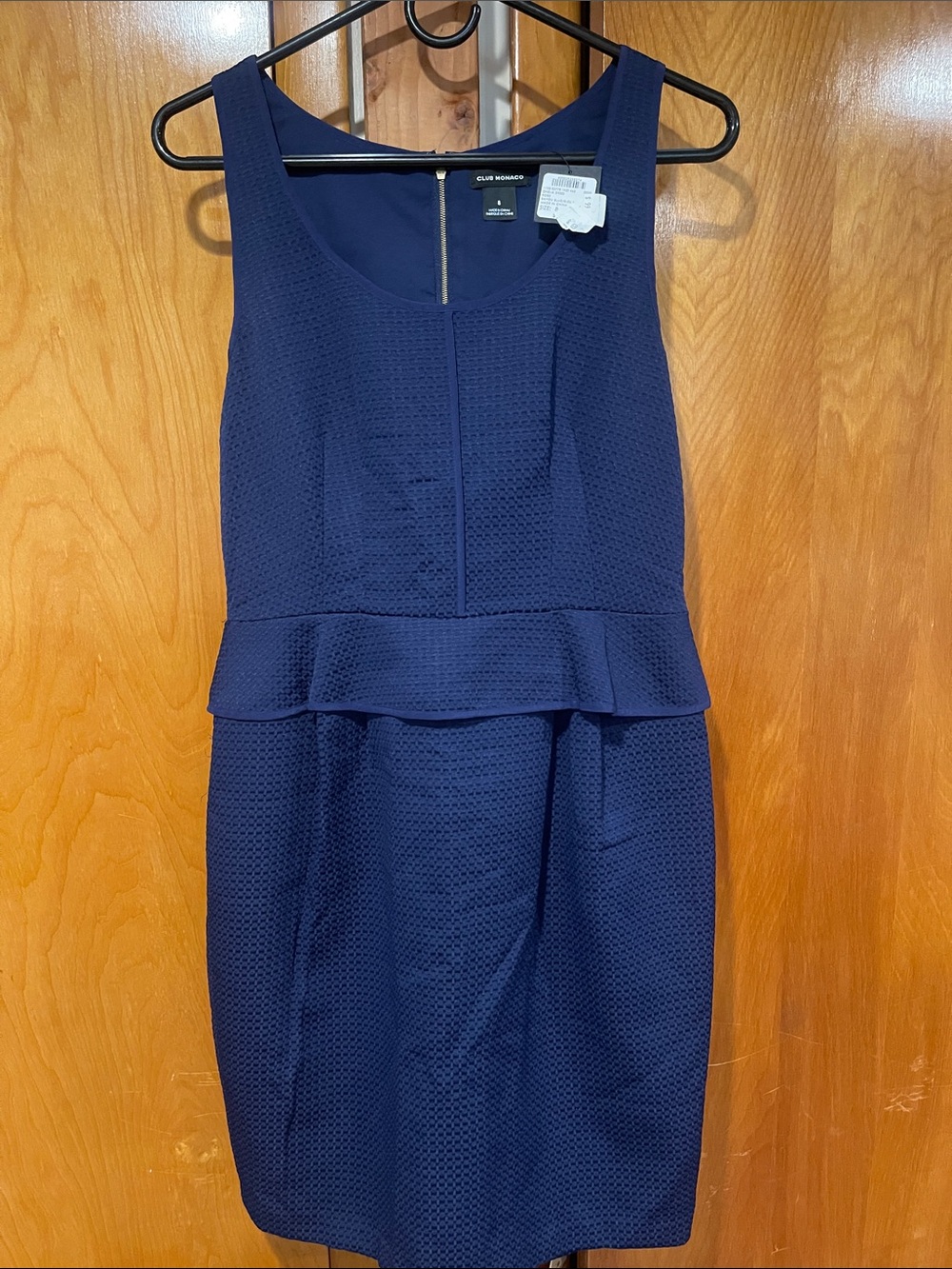 Club Monaco Navy Textured Peplum Midi Dress